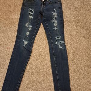 American Eagle Outfitters Dark Blue Distressed Skinny Jeans